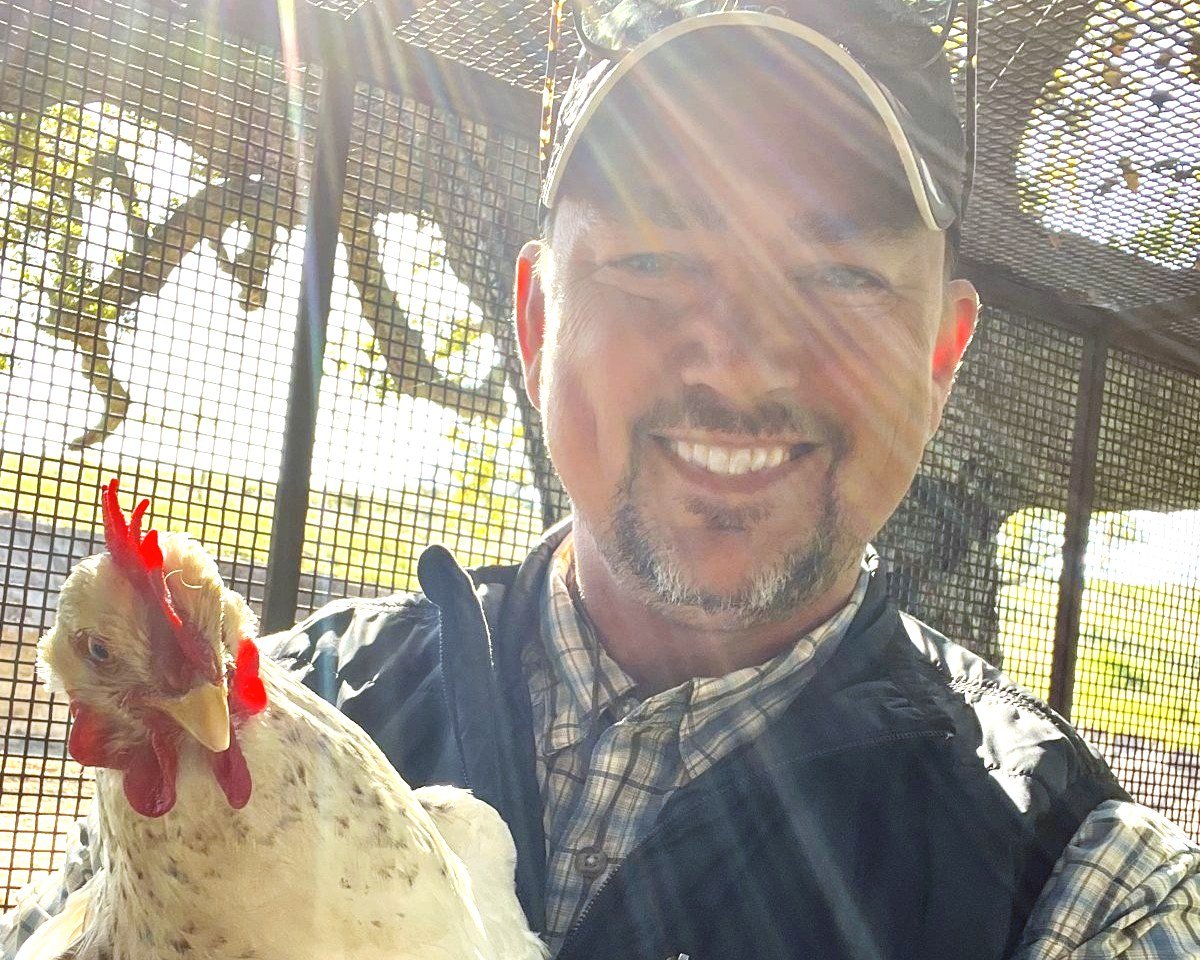 Jillian, one of our hens, held on the farm